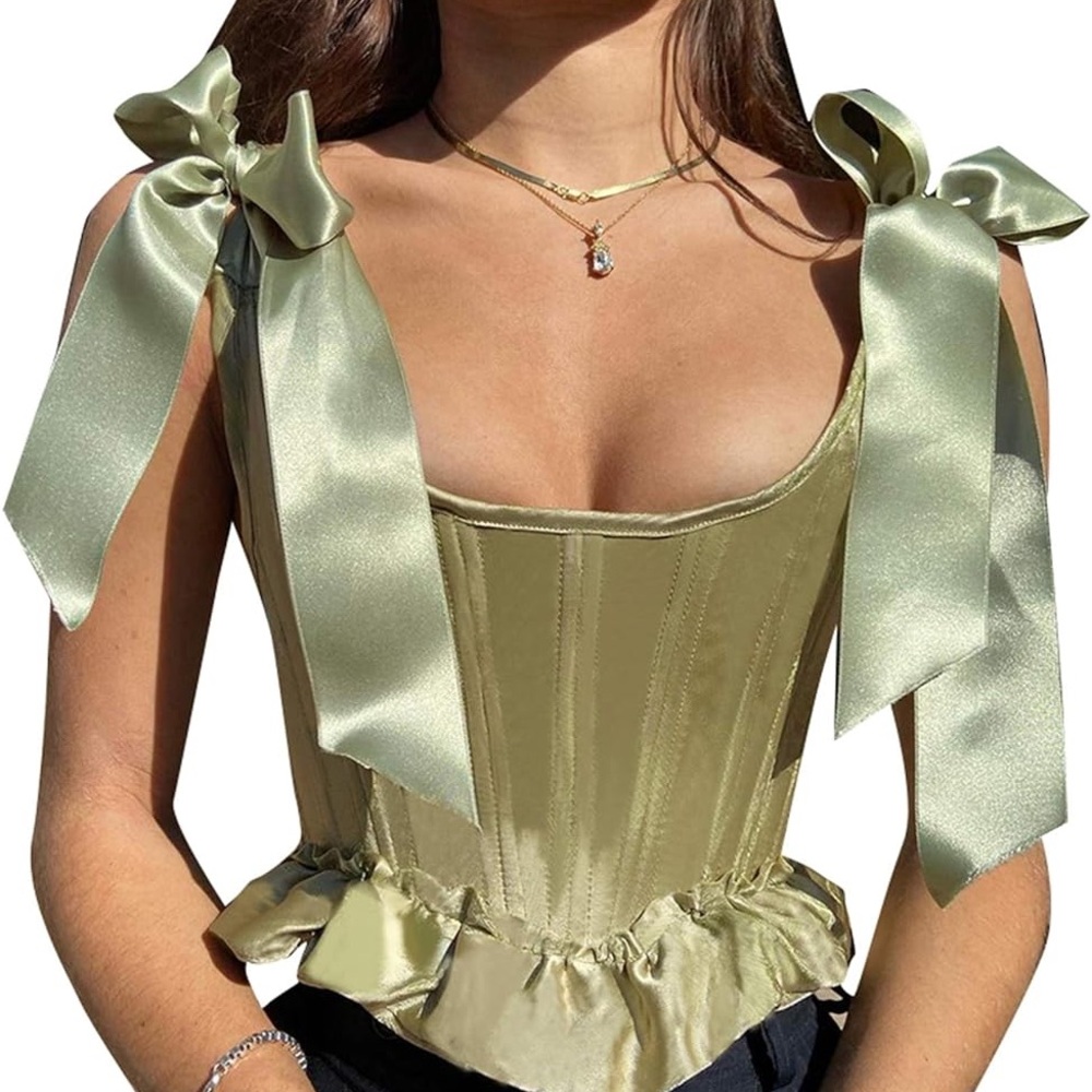 Elegant Satin Corset Top - Olive Green from Cider